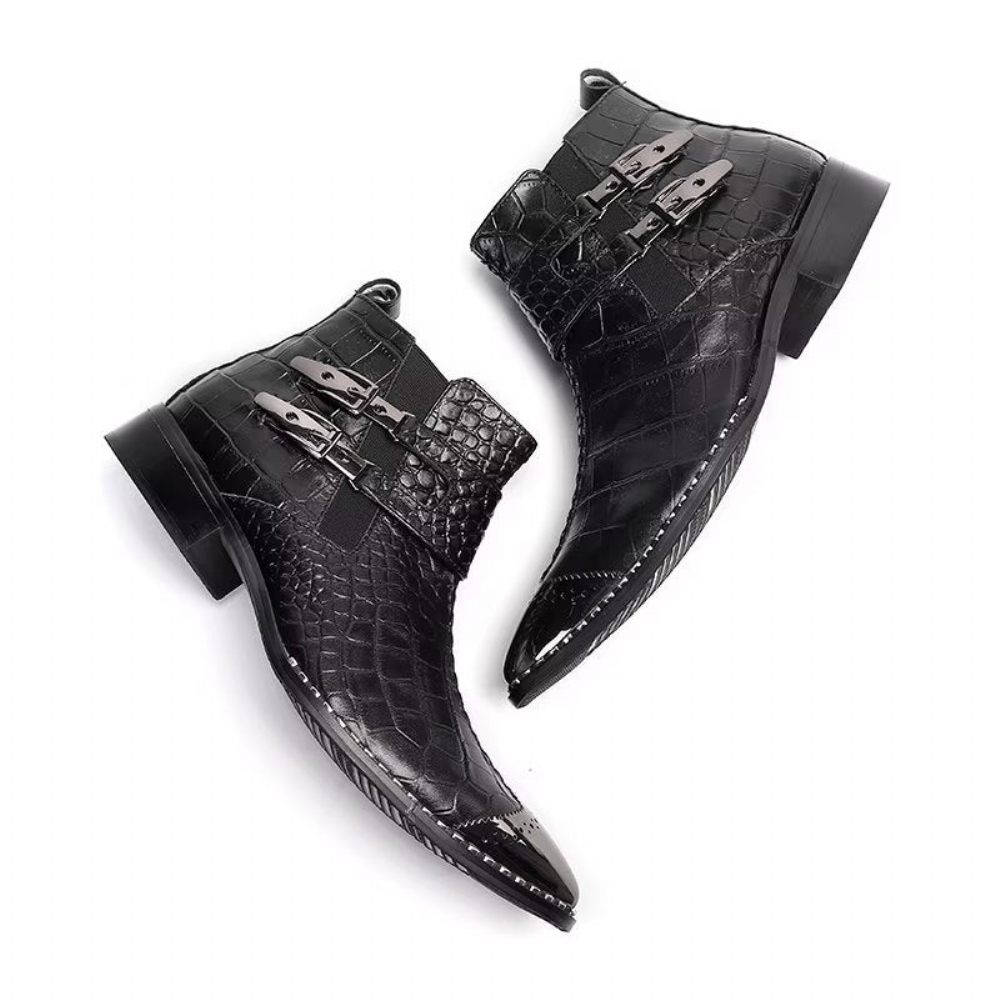 Bottes Pour Hommes Habillées Luxe Cuir Crocodile - Noir