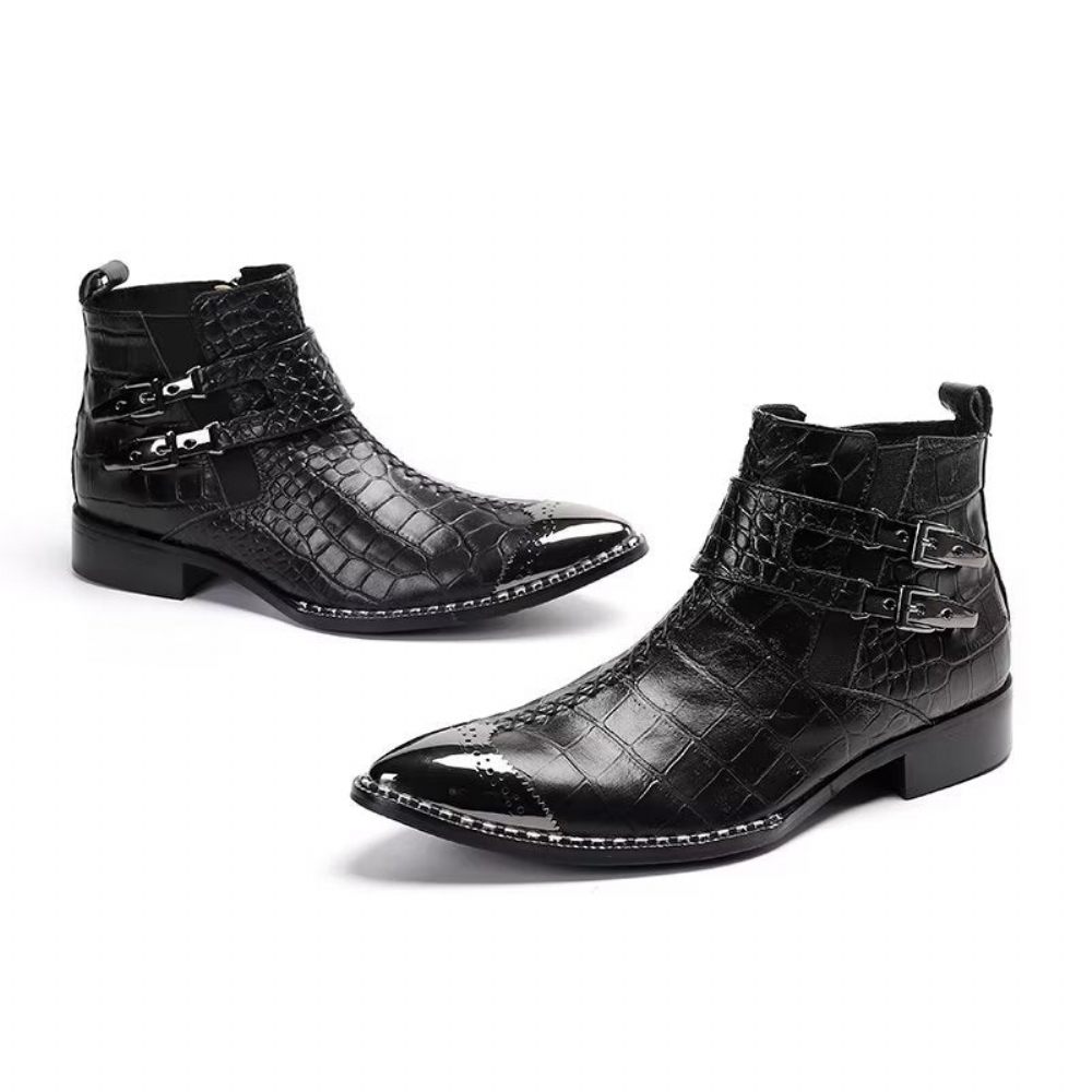 Bottes Pour Hommes Habillées Luxe Cuir Crocodile - Noir