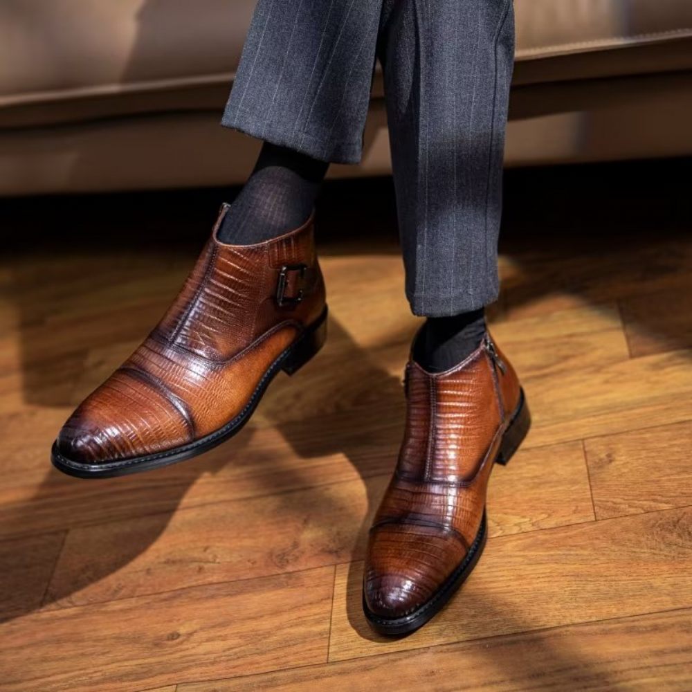 Bottes Pour Hommes Habillées Luxe Cuir Exotique - Café