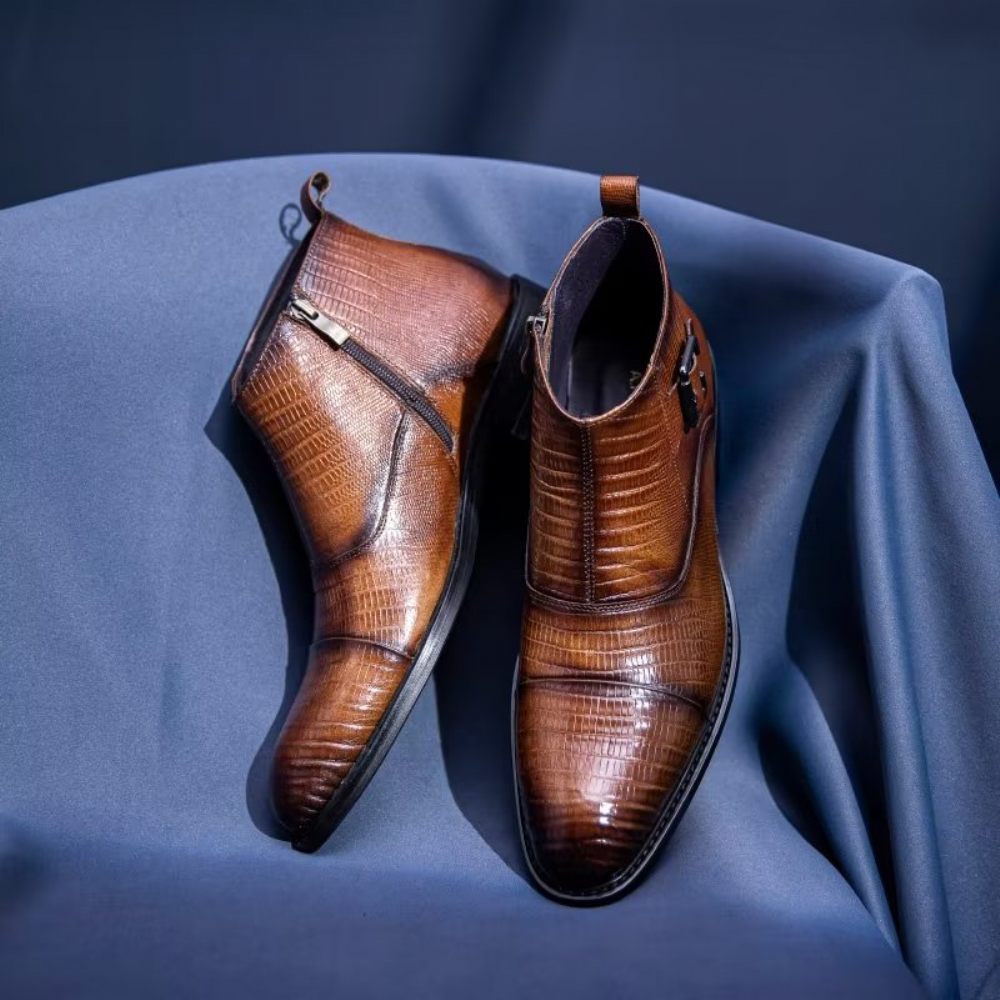 Bottes Pour Hommes Habillées Luxe Cuir Exotique - Café