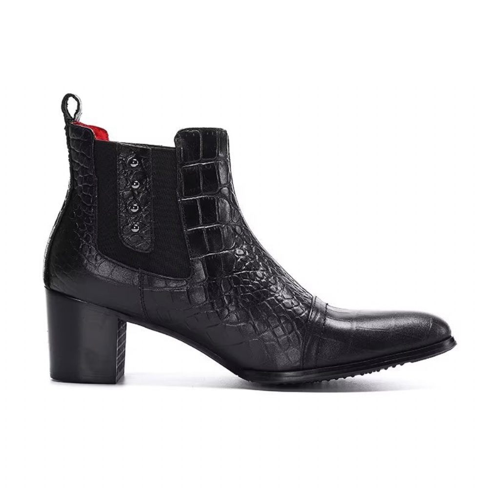 Bottes Pour Hommes Habillées Luxe Cuir Gaufré Croco - Noir