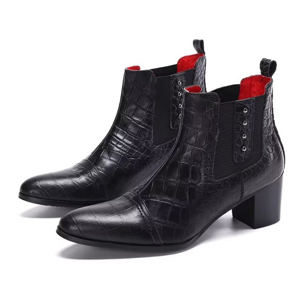 Bottes Pour Hommes Habillées Luxe Cuir Gaufré Croco - Noir