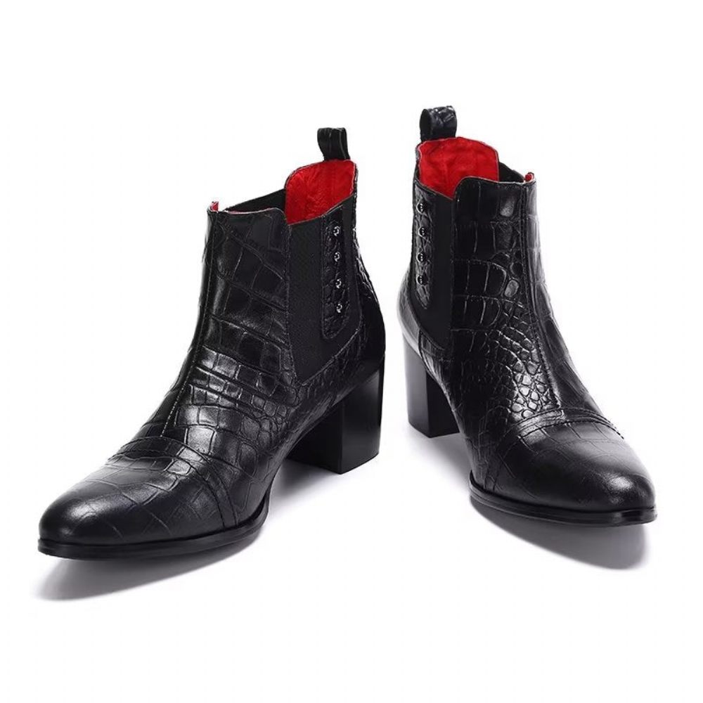 Bottes Pour Hommes Habillées Luxe Cuir Gaufré Croco - Noir