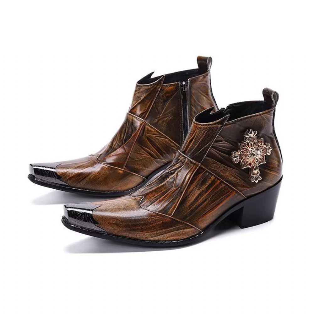 Bottes Pour Hommes Habillées Luxe Cuir À Motifs Exotiques - Café