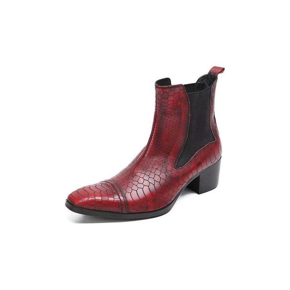 Bottes Pour Hommes Habillées Luxe Cuir À Texture Croco - Rouge