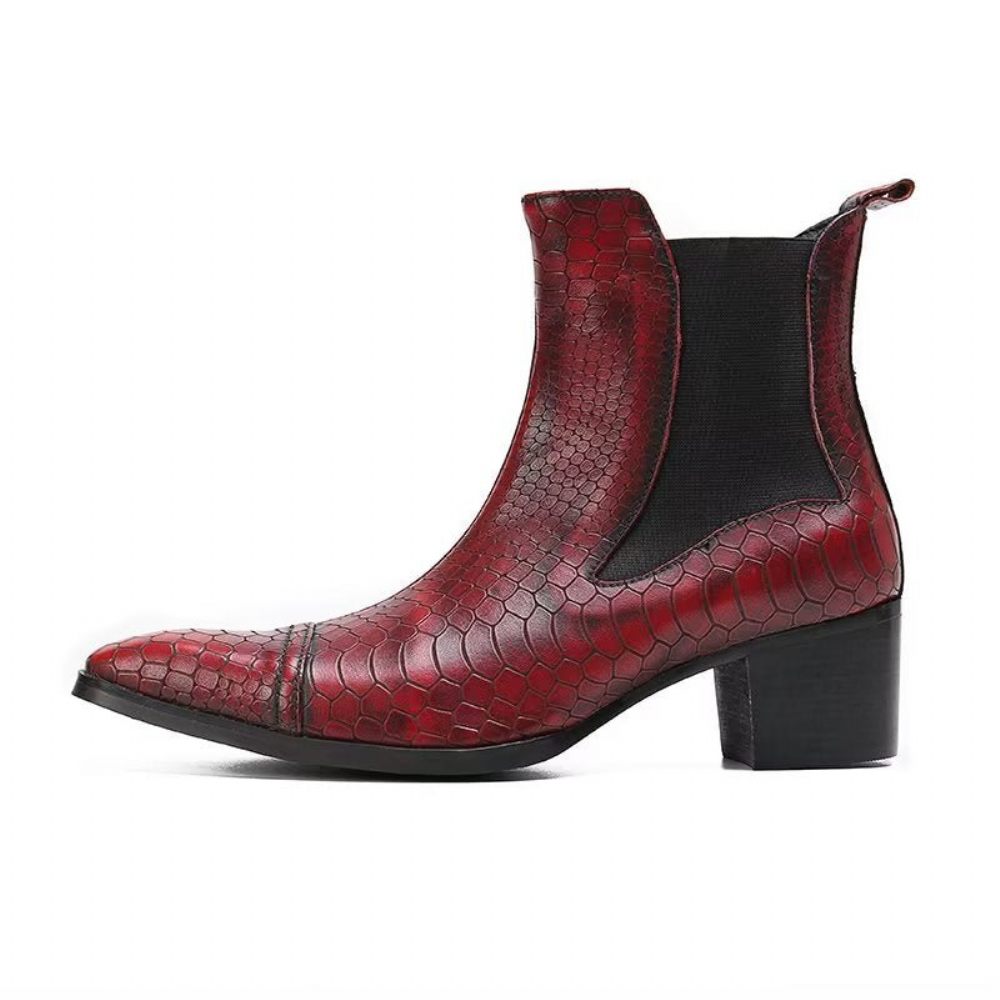 Bottes Pour Hommes Habillées Luxe Cuir À Texture Croco - Rouge