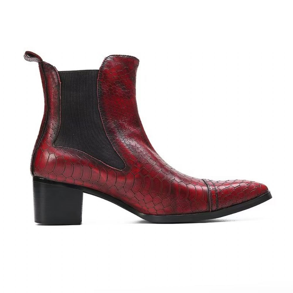 Bottes Pour Hommes Habillées Luxe Cuir À Texture Croco - Rouge