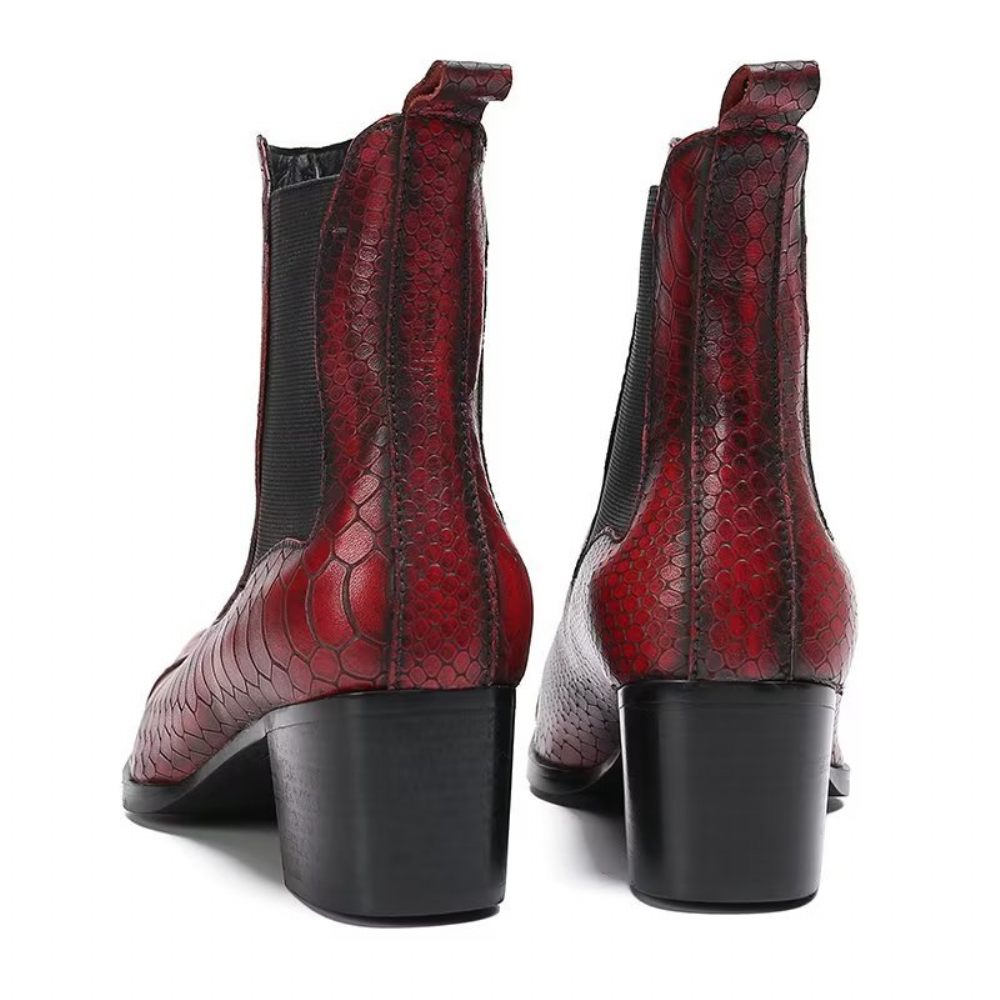 Bottes Pour Hommes Habillées Luxe Cuir À Texture Croco - Rouge