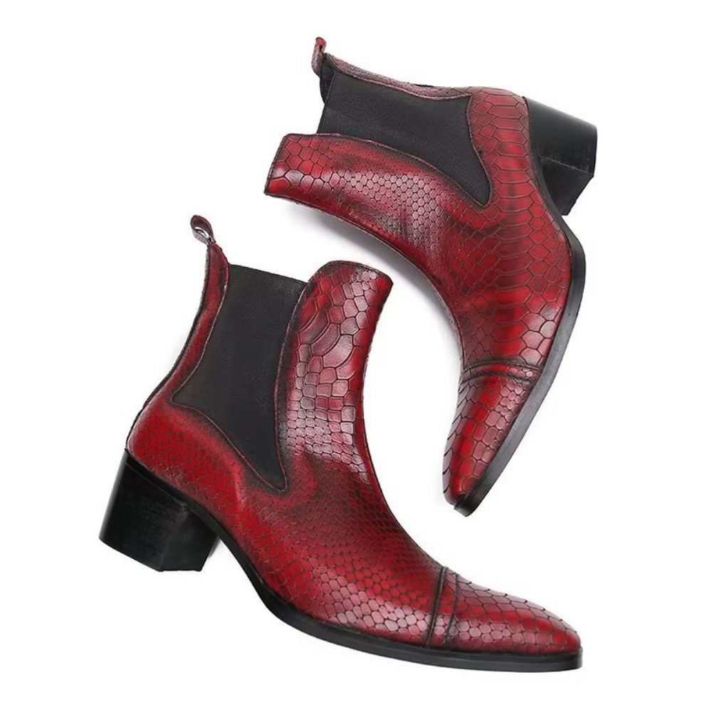 Bottes Pour Hommes Habillées Luxe Cuir À Texture Croco - Rouge