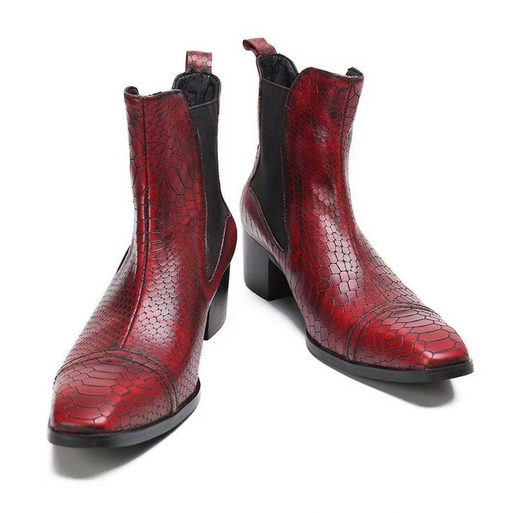 Bottes Pour Hommes Habillées Luxe Cuir À Texture Croco - Rouge