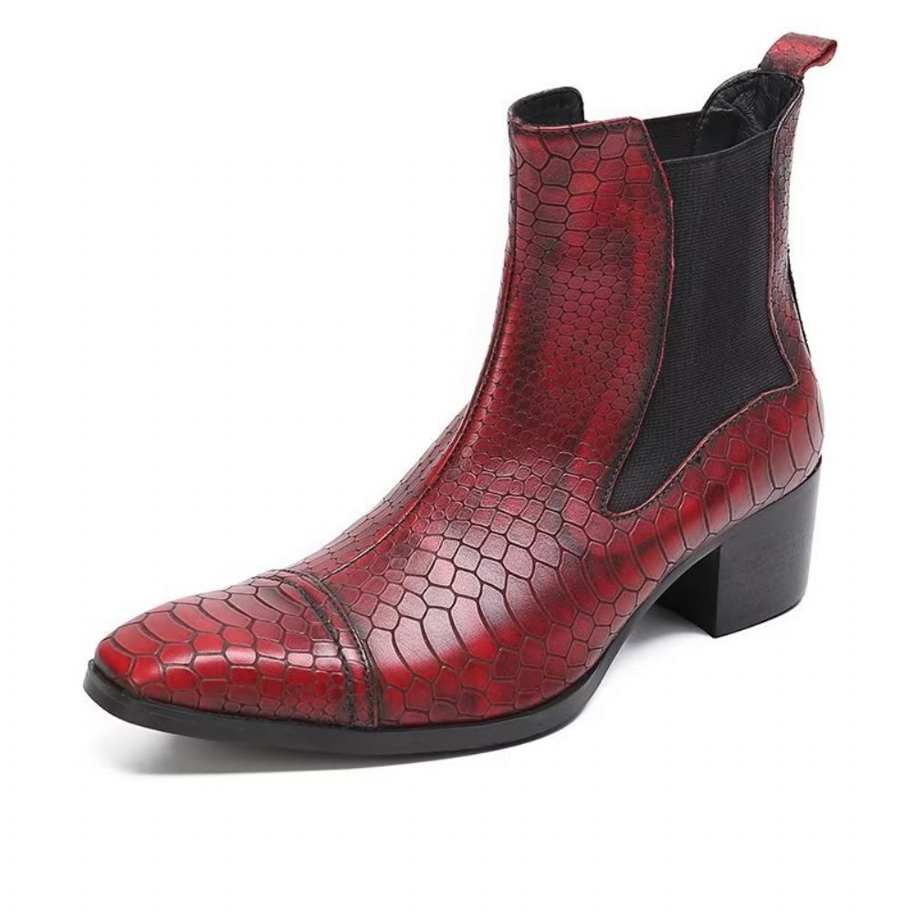 Bottes Pour Hommes Habillées Luxe Cuir À Texture Croco - Rouge