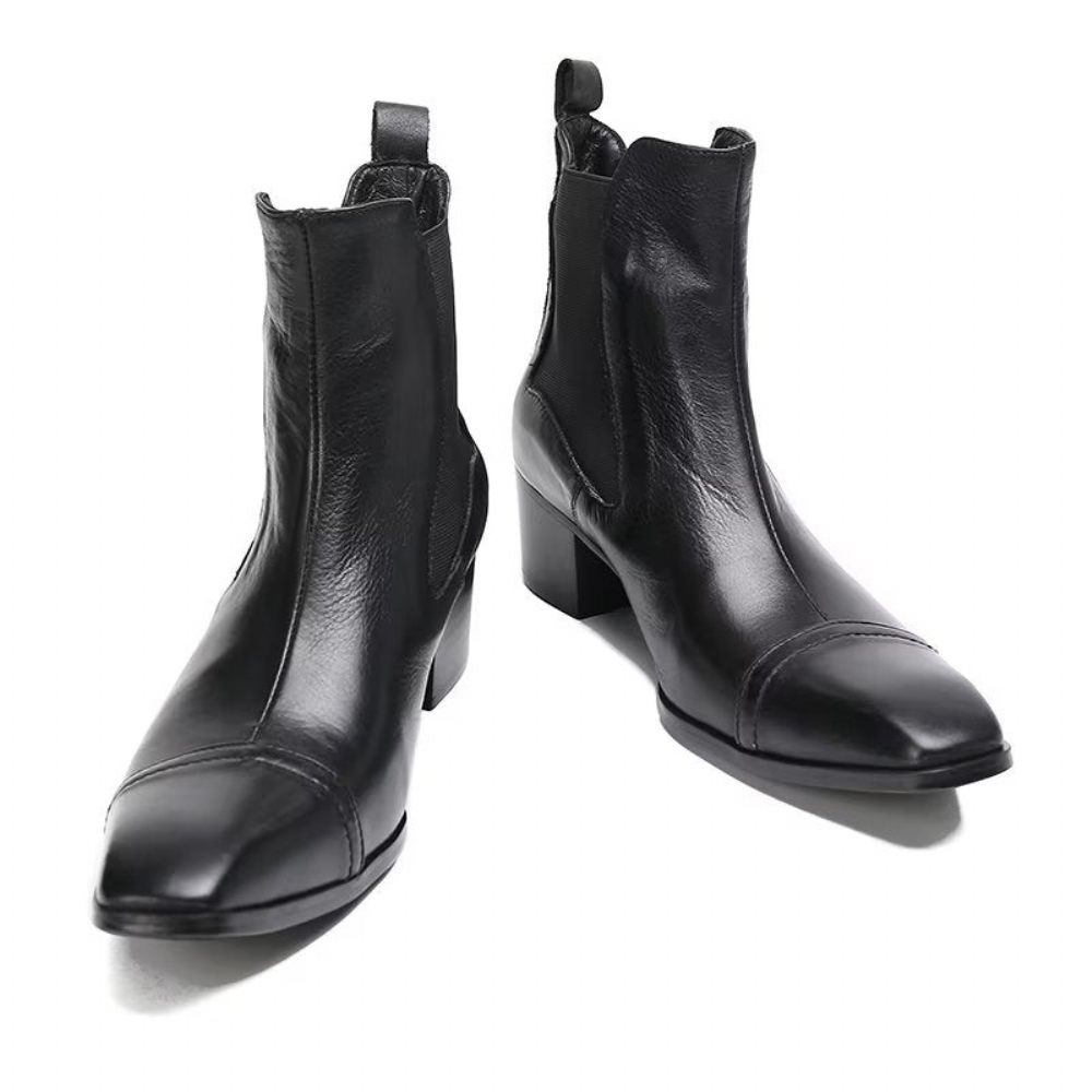 Bottes Pour Hommes Habillées Luxe Cuir À Texture Croco - Noir