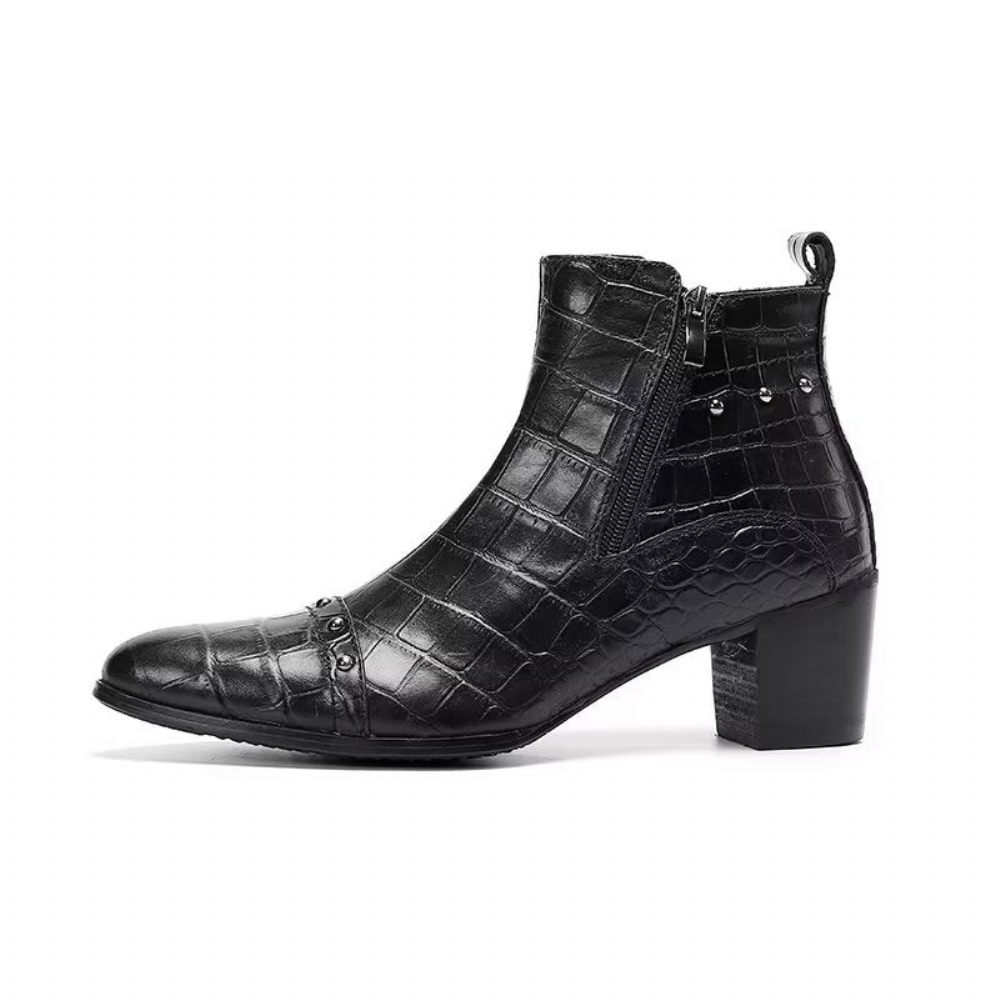 Bottes Pour Hommes Habillées Sophistiquées Cuir Crocodile Luxe - Noir