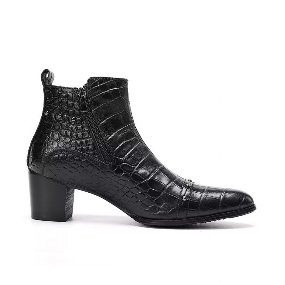 Bottes Pour Hommes Habillées Sophistiquées Cuir Crocodile Luxe - Noir