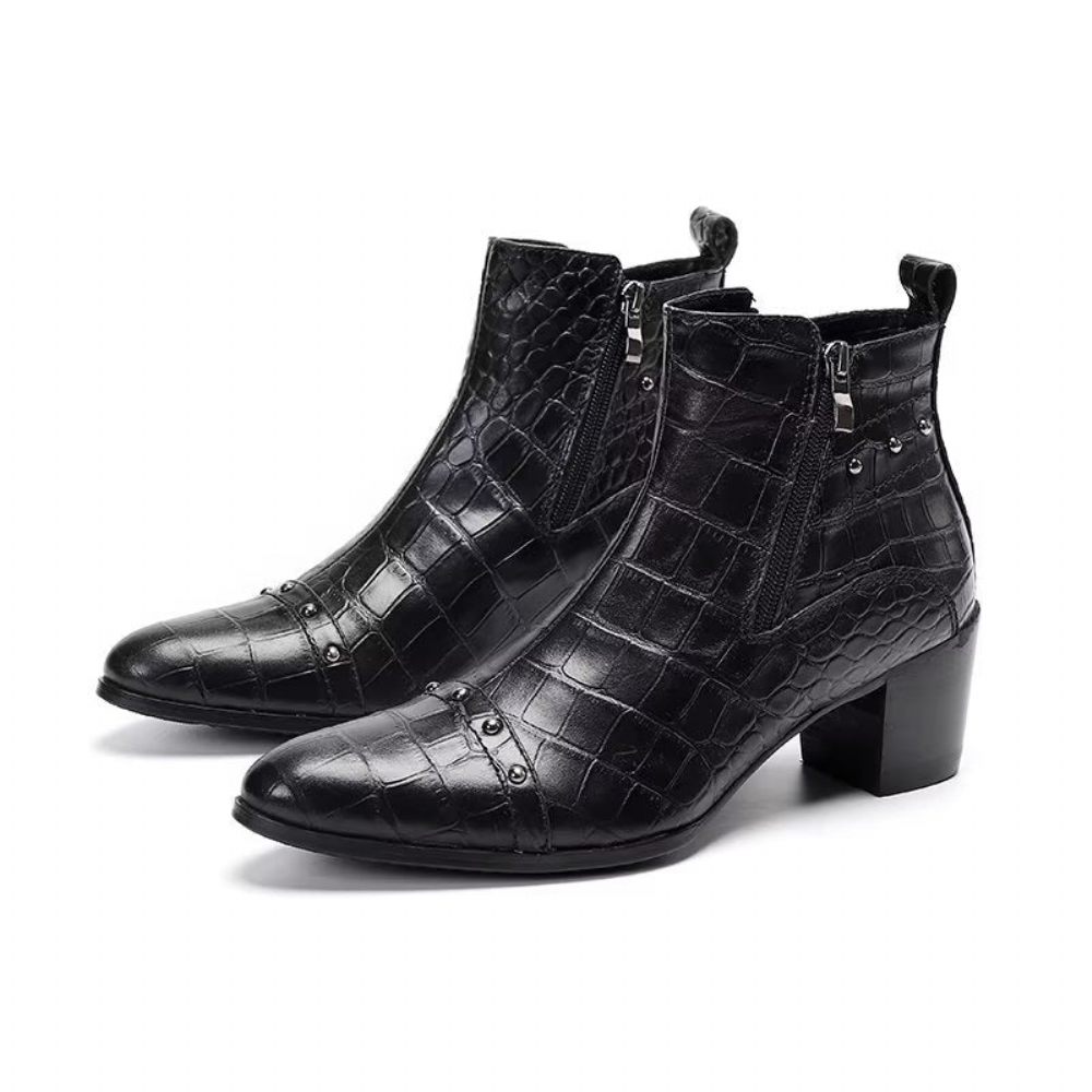 Bottes Pour Hommes Habillées Sophistiquées Cuir Crocodile Luxe - Noir