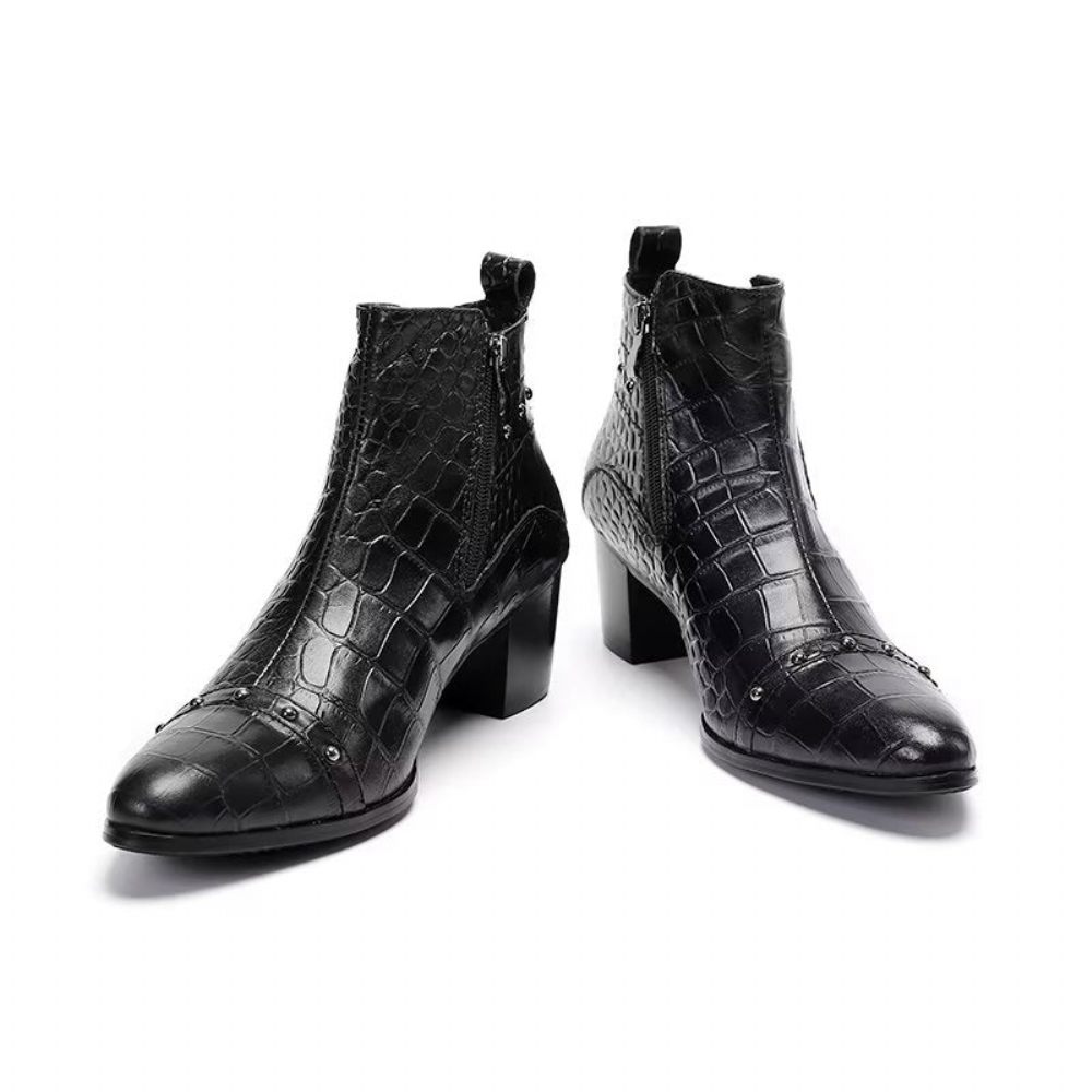 Bottes Pour Hommes Habillées Sophistiquées Cuir Crocodile Luxe - Noir