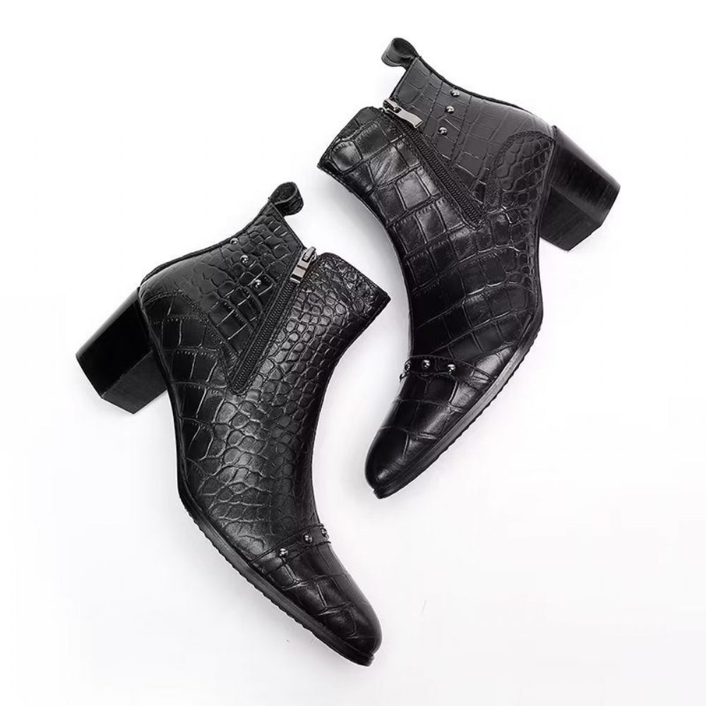 Bottes Pour Hommes Habillées Sophistiquées Cuir Crocodile Luxe - Noir