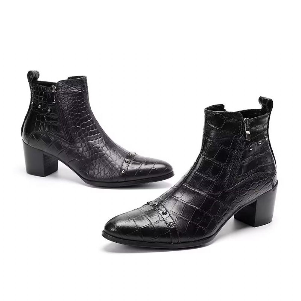 Bottes Pour Hommes Habillées Sophistiquées Cuir Crocodile Luxe - Noir