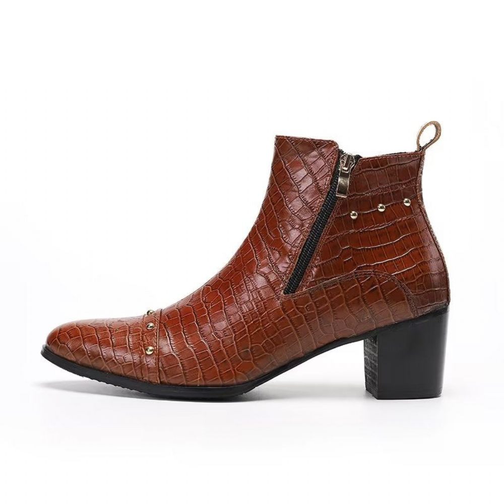 Bottes Pour Hommes Habillées Sophistiquées Cuir Crocodile Luxe - Marron