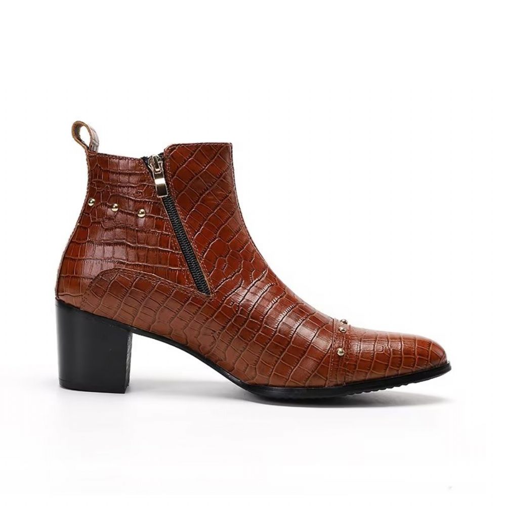 Bottes Pour Hommes Habillées Sophistiquées Cuir Crocodile Luxe - Marron