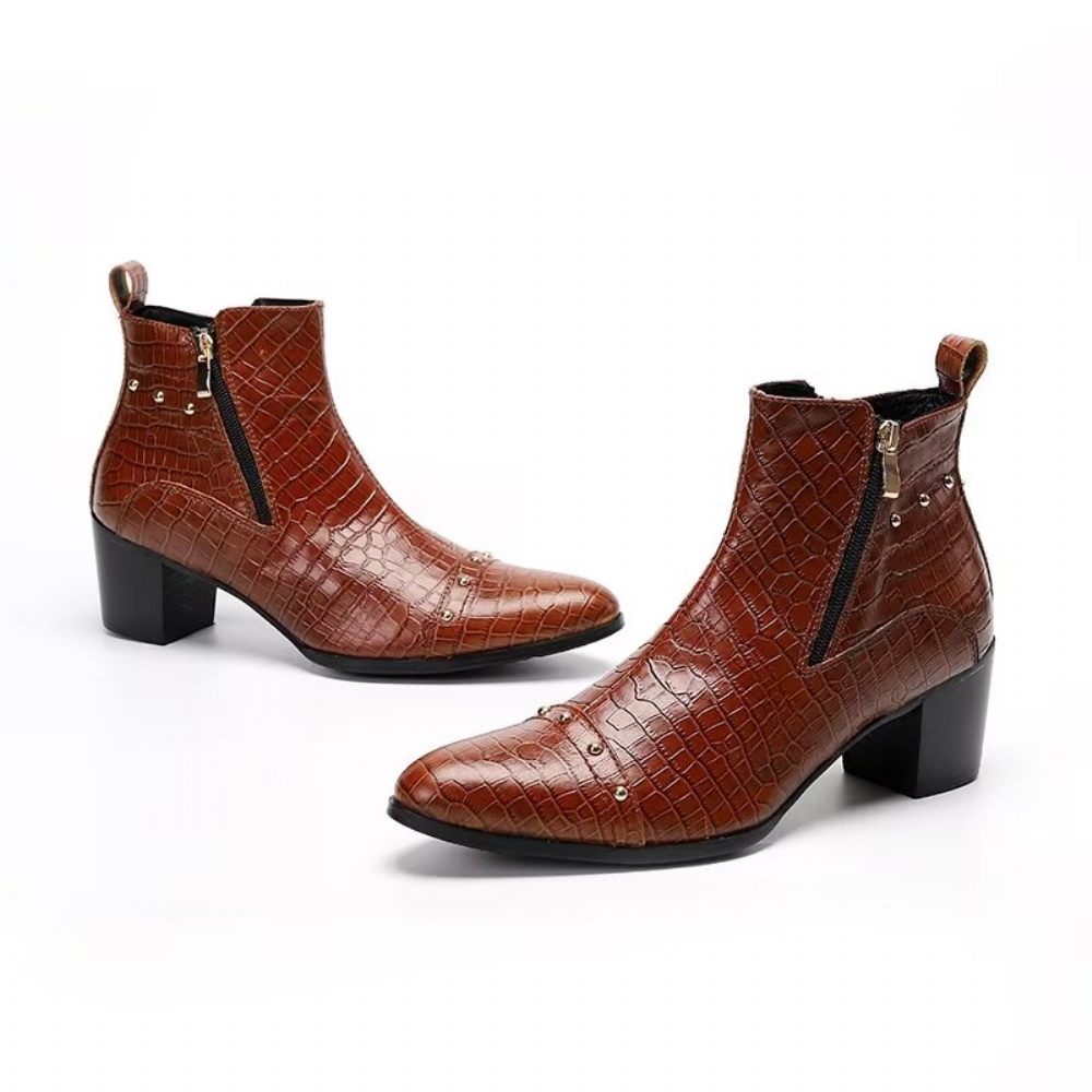 Bottes Pour Hommes Habillées Sophistiquées Cuir Crocodile Luxe - Marron