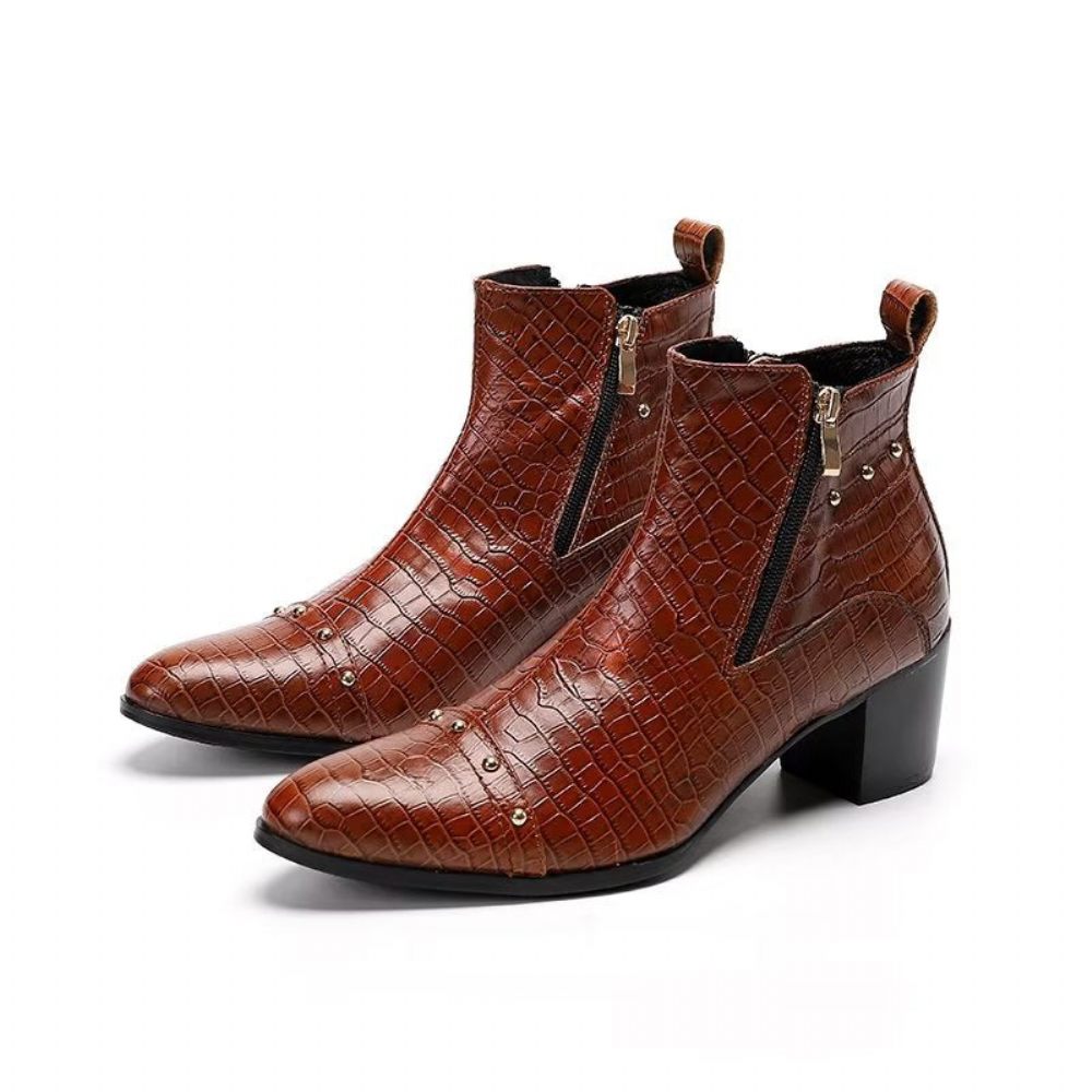 Bottes Pour Hommes Habillées Sophistiquées Cuir Crocodile Luxe - Marron