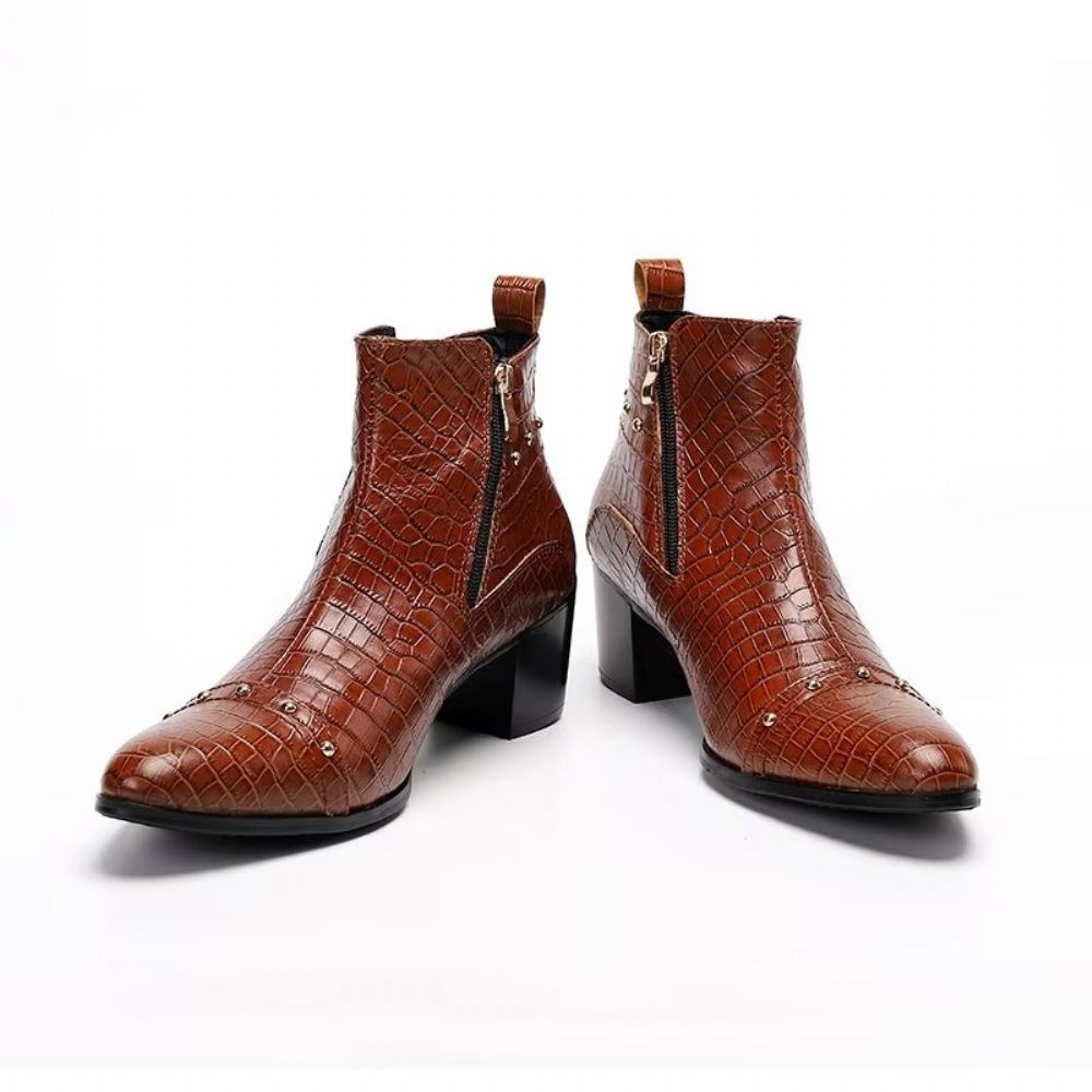 Bottes Pour Hommes Habillées Sophistiquées Cuir Crocodile Luxe - Marron