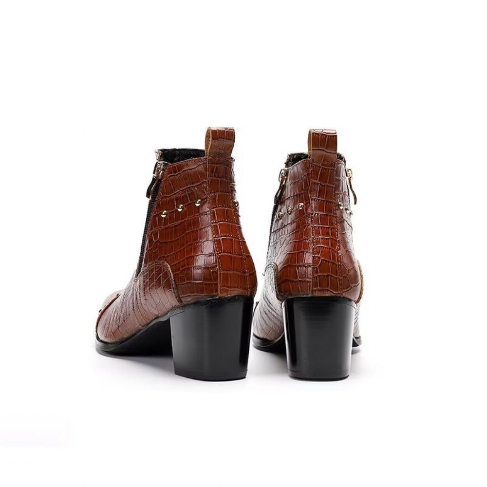 Bottes Pour Hommes Habillées Sophistiquées Cuir Crocodile Luxe - Marron