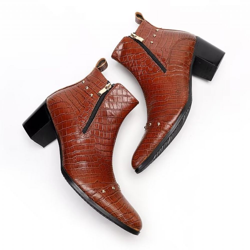 Bottes Pour Hommes Habillées Sophistiquées Cuir Crocodile Luxe - Marron