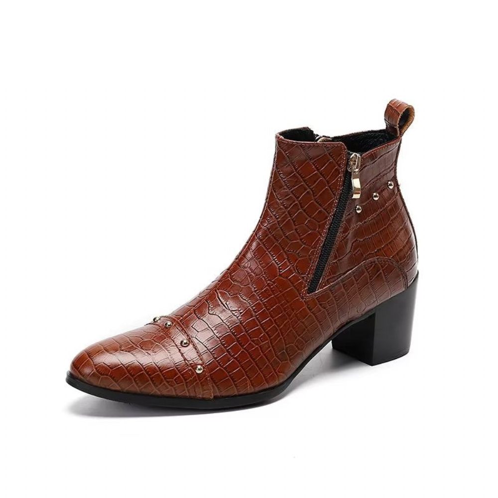 Bottes Pour Hommes Habillées Sophistiquées Cuir Crocodile Luxe - Marron