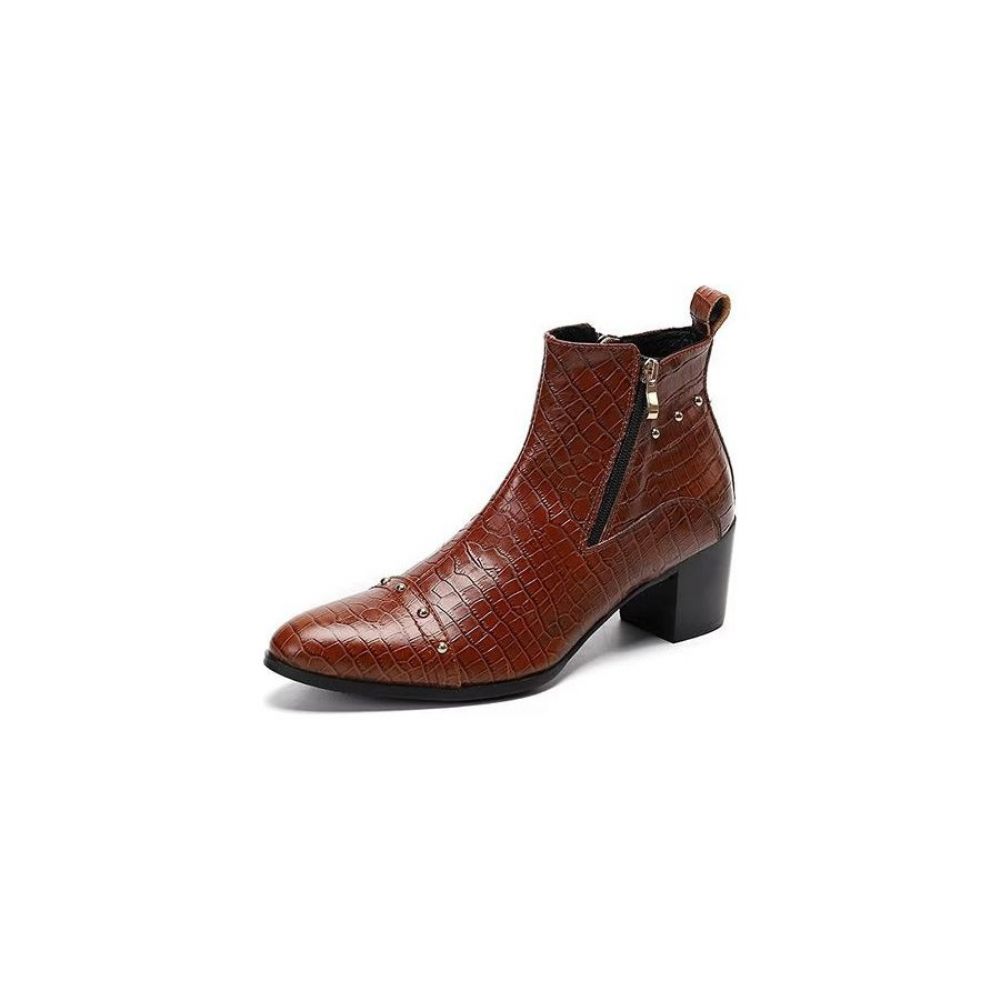 Bottes Pour Hommes Habillées Sophistiquées Cuir Crocodile Luxe - Marron