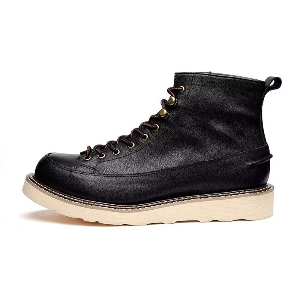 Bottes Pour Hommes À Lacets Bout Rond Relief - Noir