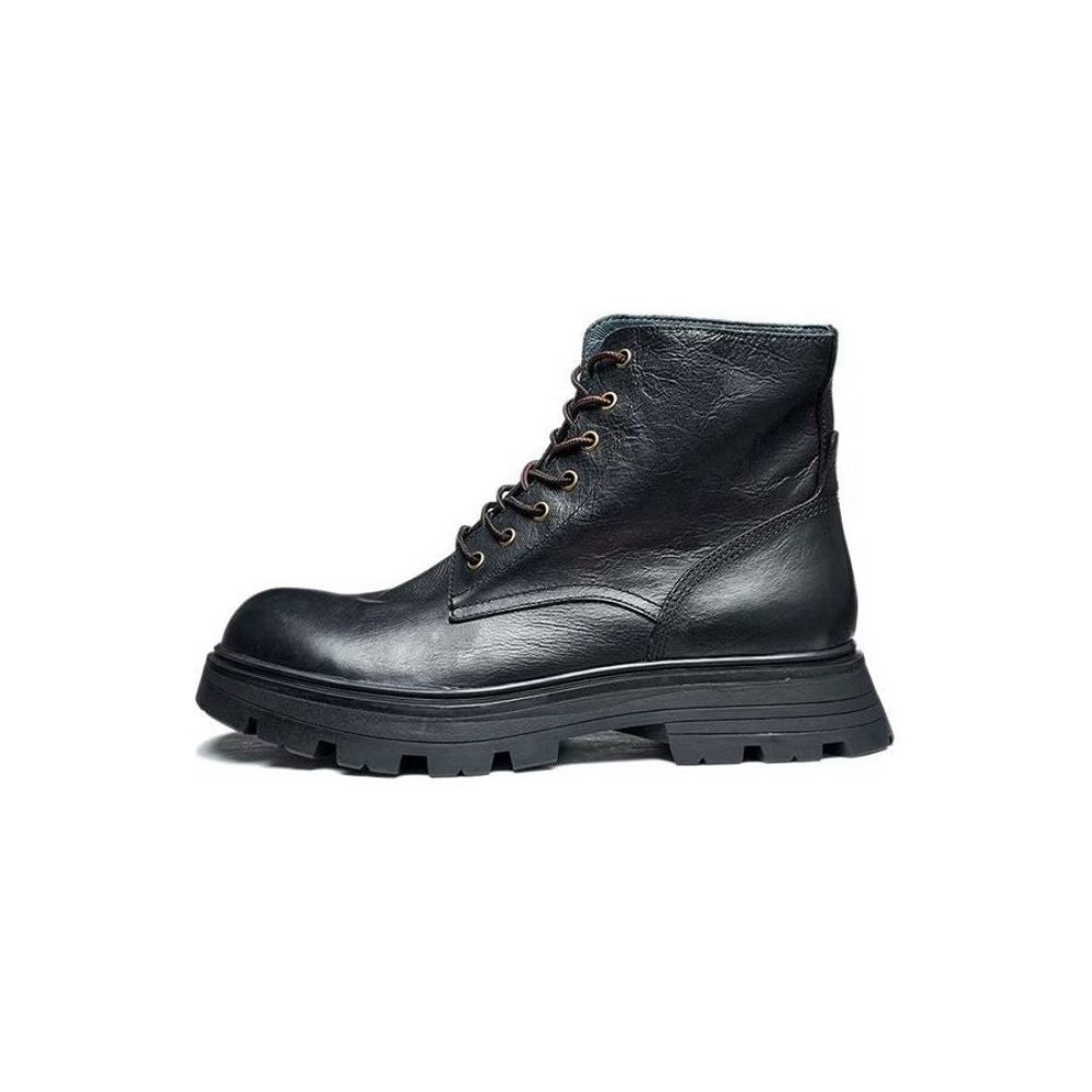 Bottes Pour Hommes À Lacets Chics Bout Rond - Noir