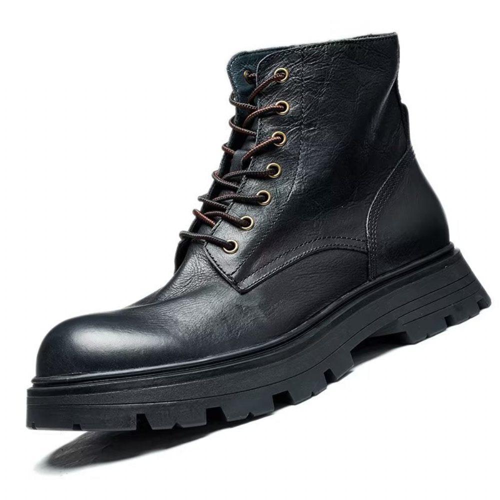 Bottes Pour Hommes À Lacets Chics Bout Rond - Noir