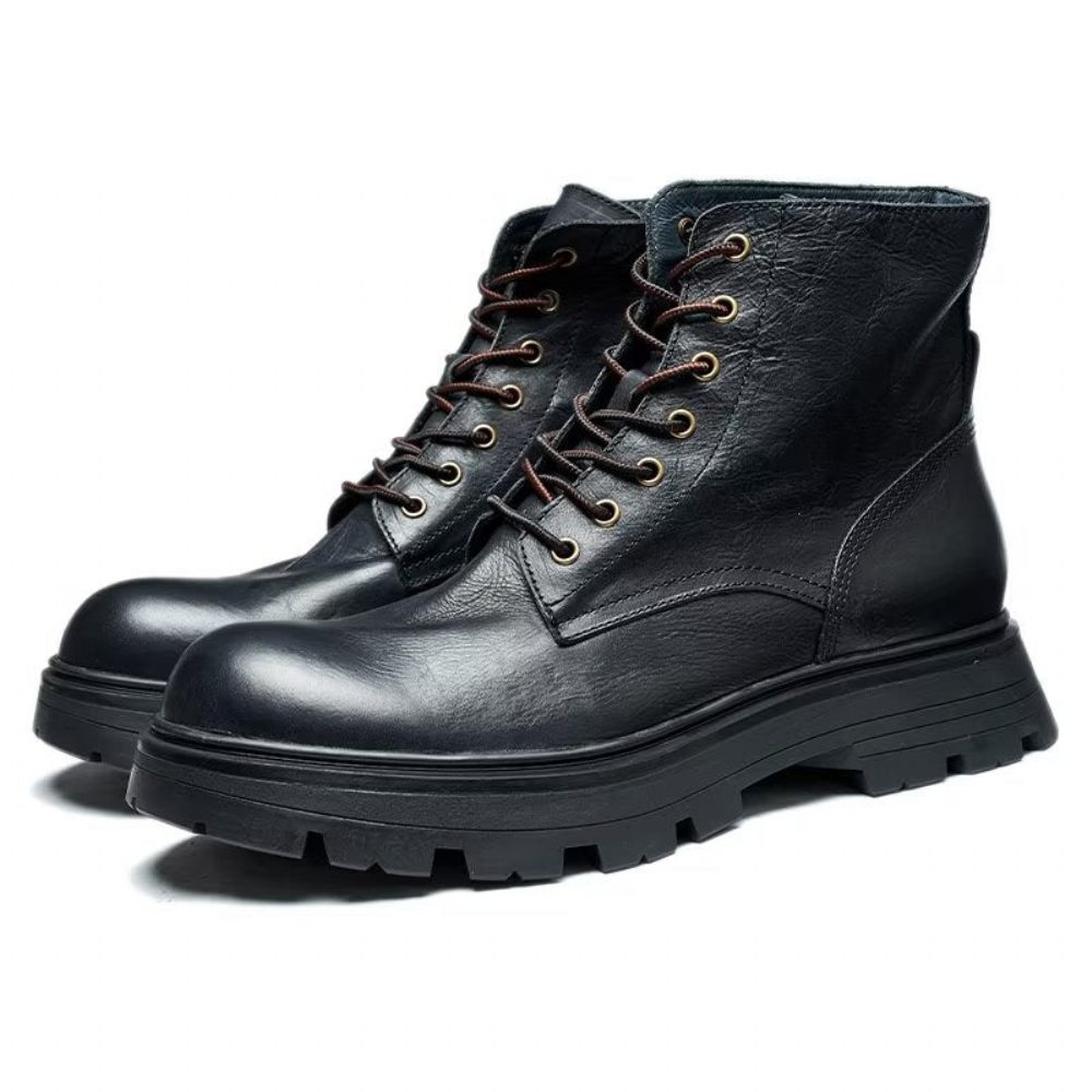 Bottes Pour Hommes À Lacets Chics Bout Rond - Noir