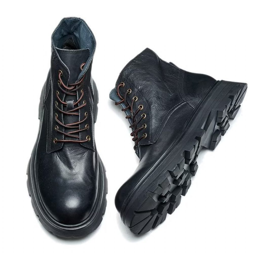 Bottes Pour Hommes À Lacets Chics Bout Rond - Noir