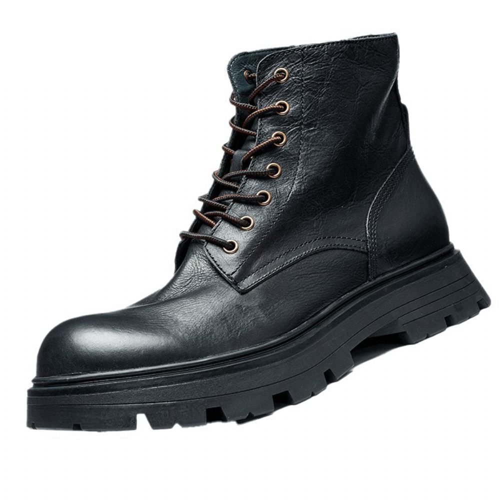 Bottes Pour Hommes À Lacets Chics Bout Rond - Noir