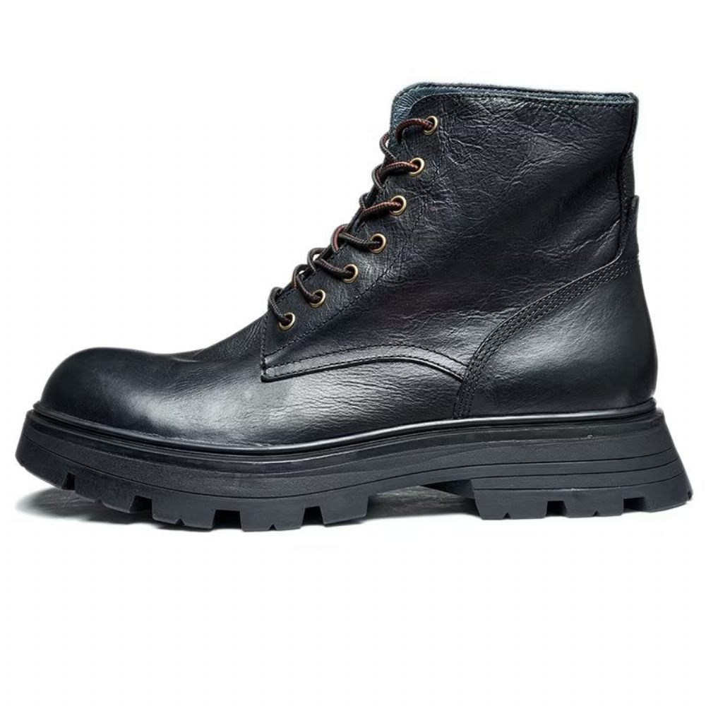 Bottes Pour Hommes À Lacets Chics Bout Rond - Noir