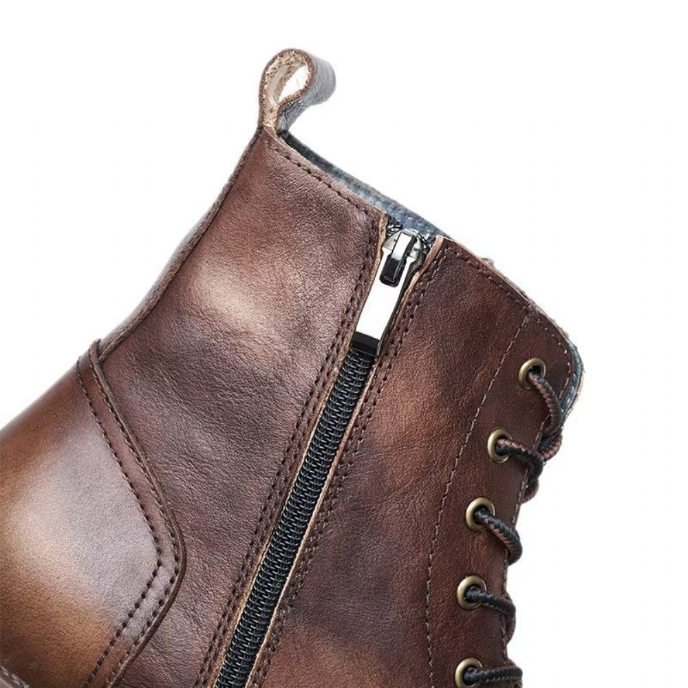 Bottes Pour Hommes À Lacets Chics Bout Rond - Café