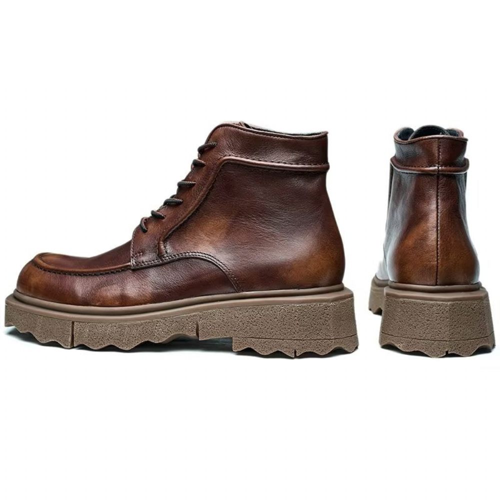 Bottes Pour Hommes À Lacets Chics Bout Rond - Café