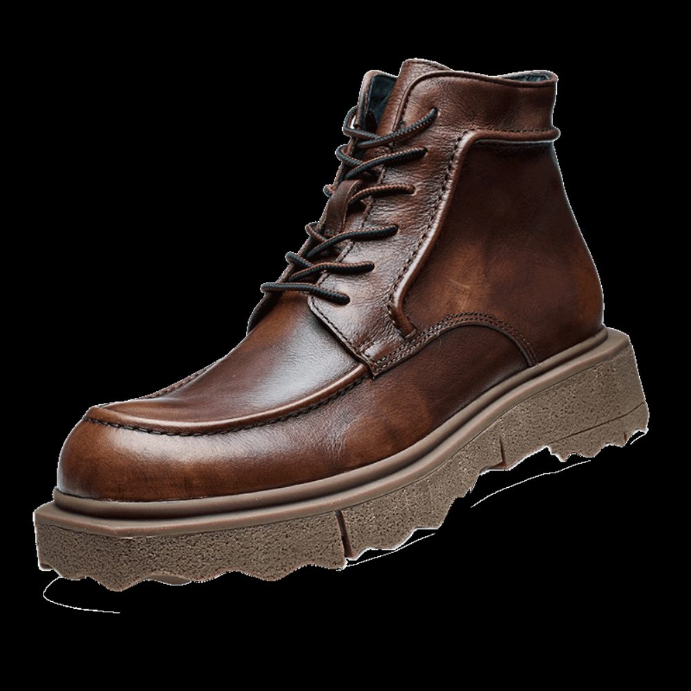 Bottes Pour Hommes À Lacets Chics Bout Rond - Café