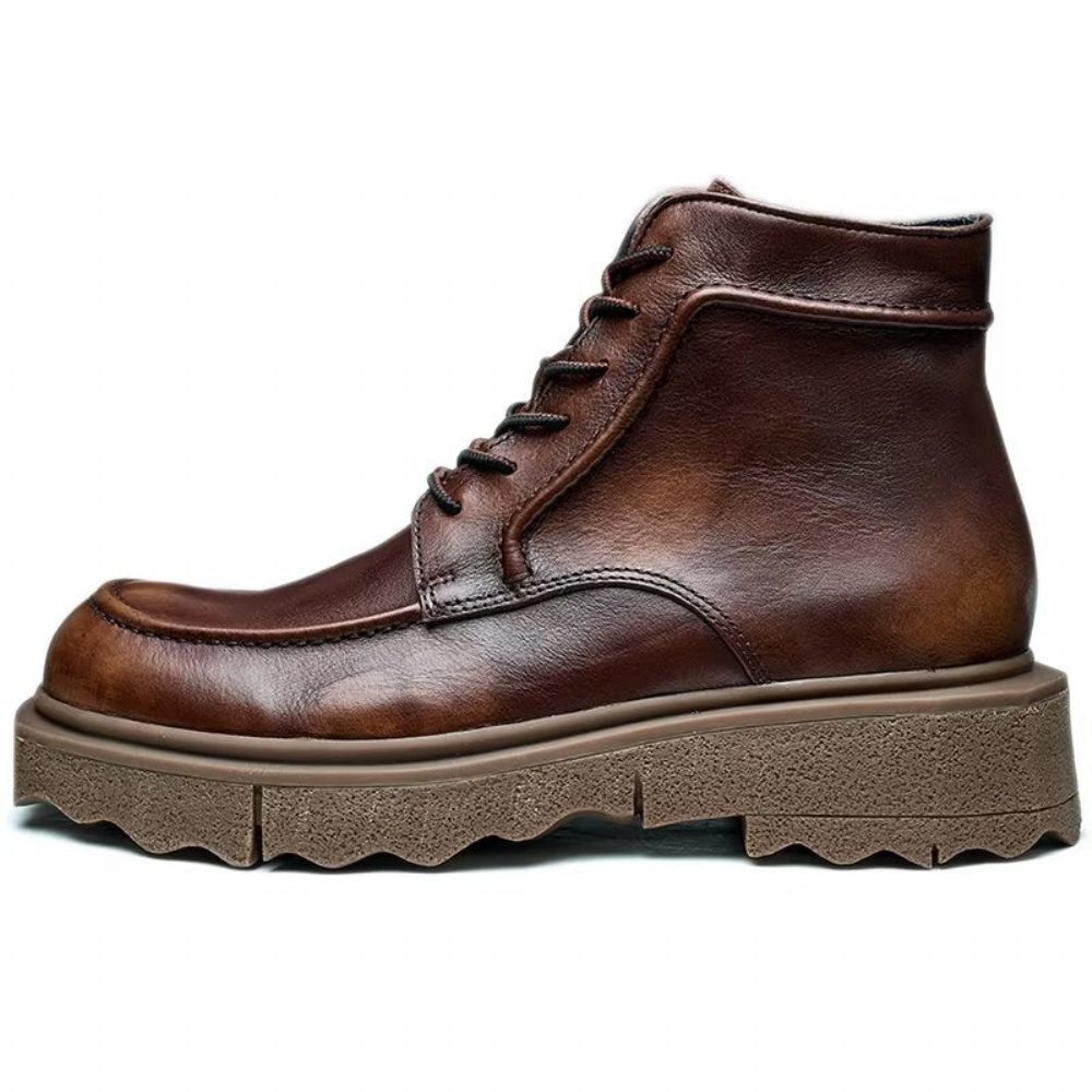 Bottes Pour Hommes À Lacets Chics Bout Rond - Café