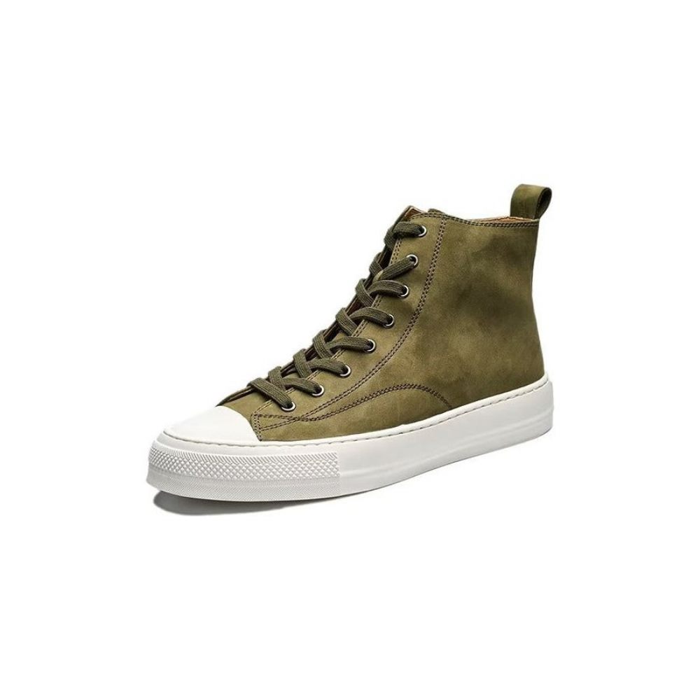 Bottes Pour Hommes À Lacets Cuir Luxe Bout Rond - Vert