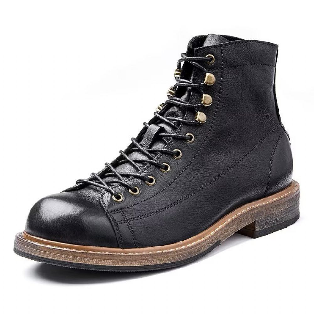 Bottes Pour Hommes À Lacets Élégantes Bout Rond - Noir