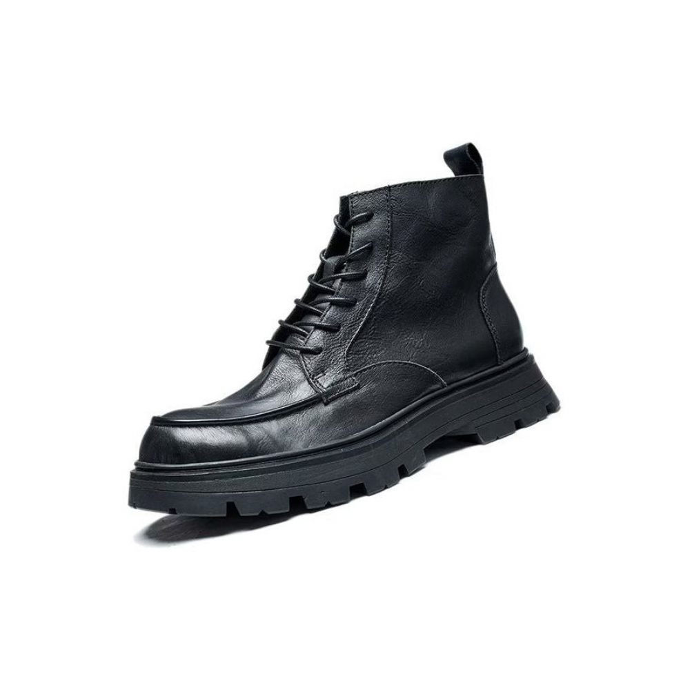 Bottes Pour Hommes À Lacets Élégantes Bout Rond - Noir