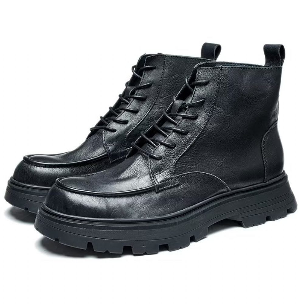 Bottes Pour Hommes À Lacets Élégantes Bout Rond - Noir