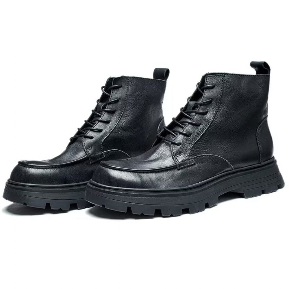 Bottes Pour Hommes À Lacets Élégantes Bout Rond - Noir