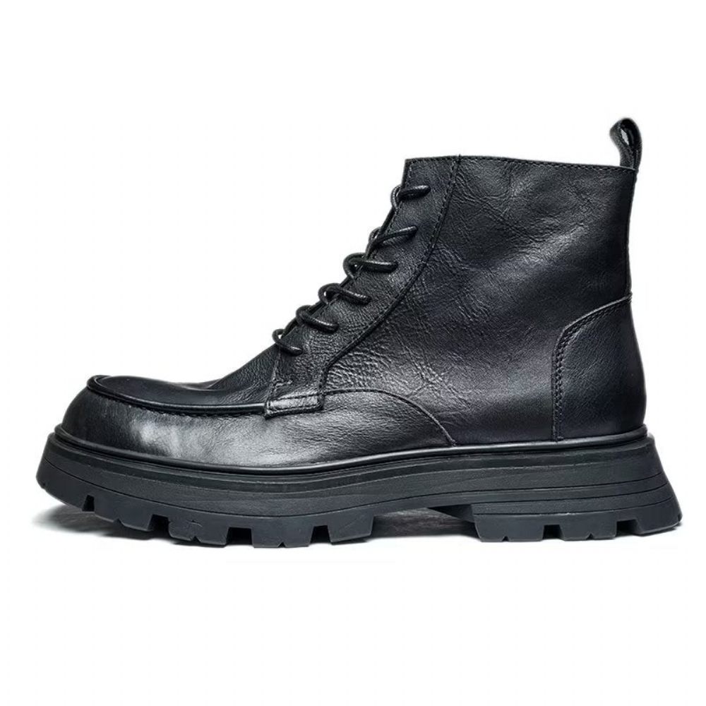 Bottes Pour Hommes À Lacets Élégantes Bout Rond - Noir