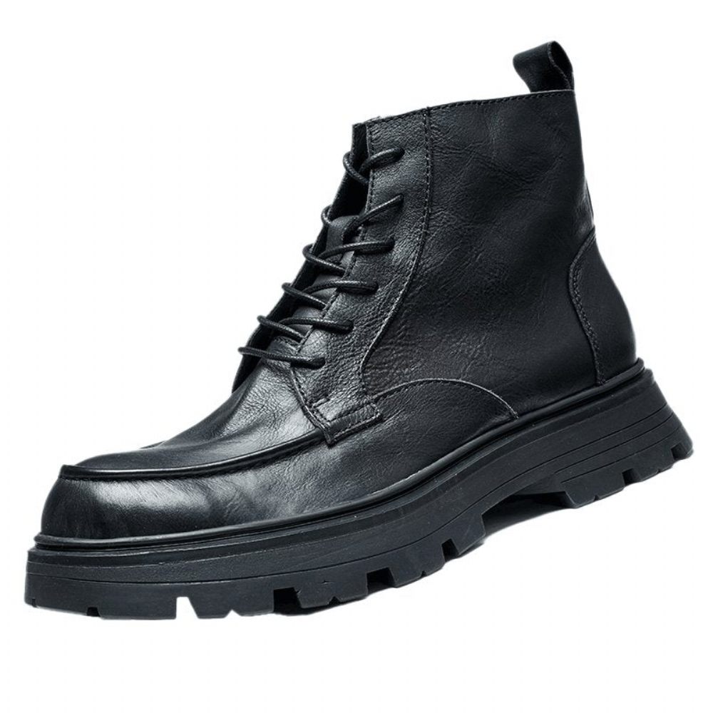 Bottes Pour Hommes À Lacets Élégantes Bout Rond - Noir