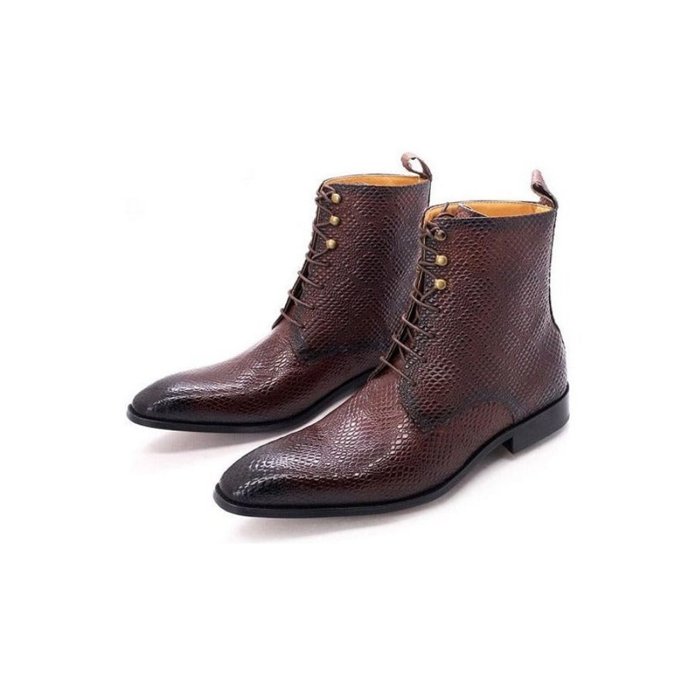 Bottes Pour Hommes À Lacets Montantes Chic Peau Serpent - Café